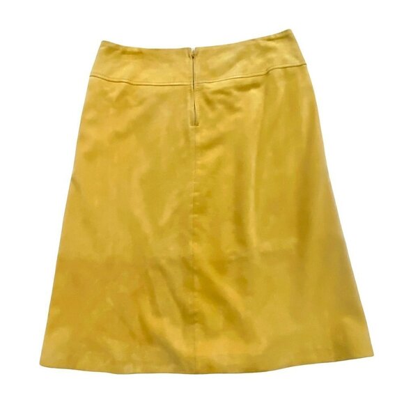 Vintage Italian‎ Victory Leather Yellow Suede A line-pleated Skirt, Size US12 - Picture 2 of 13